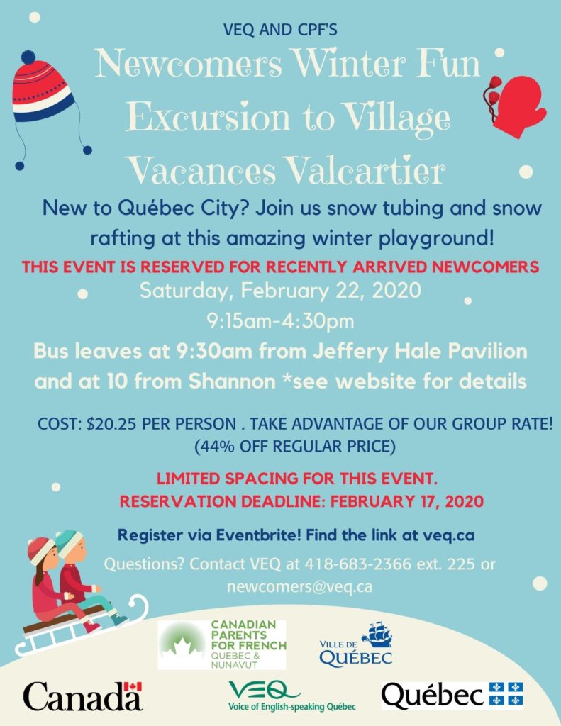 Newcomers Winter Fun Excursion to Village Vacances Valcartier @ Village Vacances Valcartier