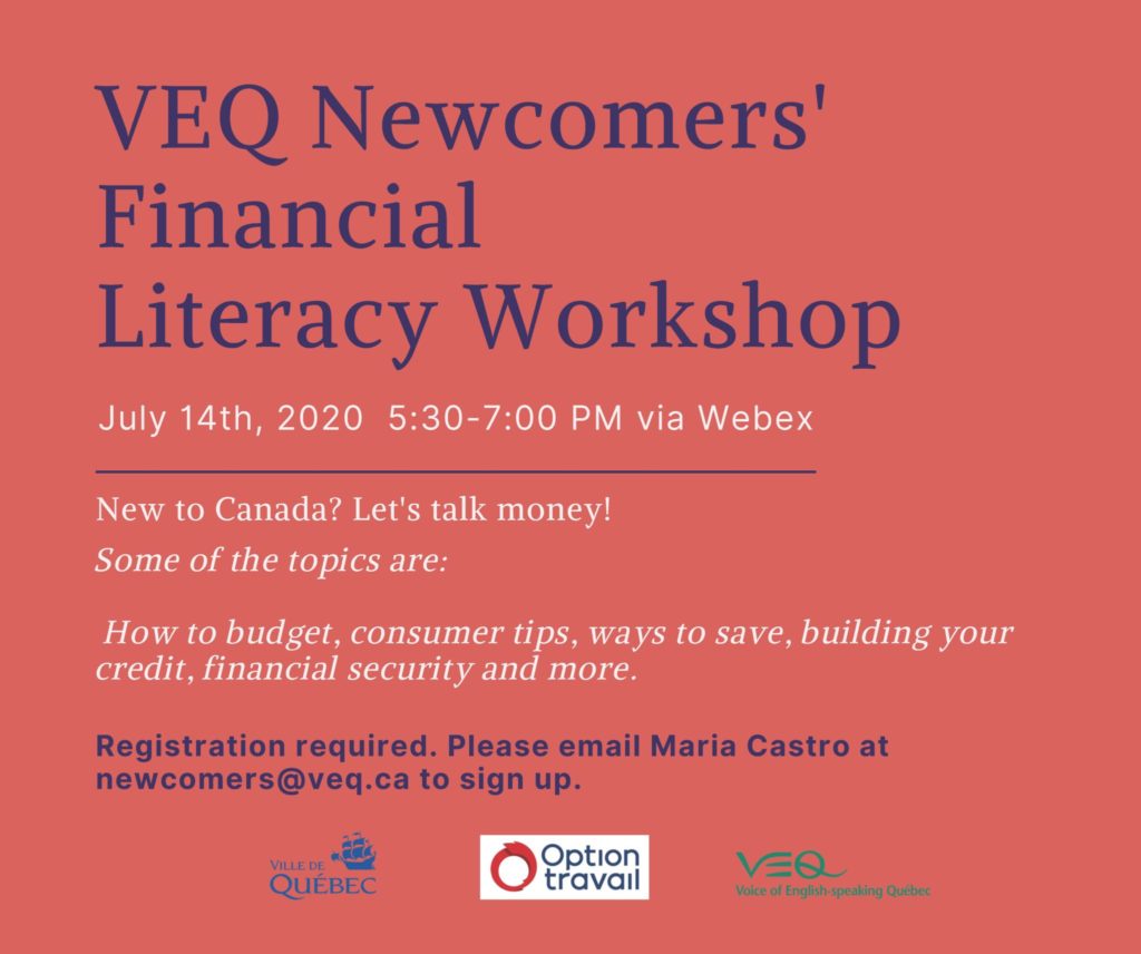 VEQ Newcomers' Financial Literacy Workshop @ From the comfort of your home via teleconference