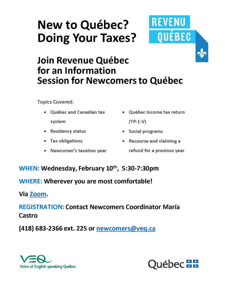 Revenu Québec Info Session for Newcomers @ Via Zoom