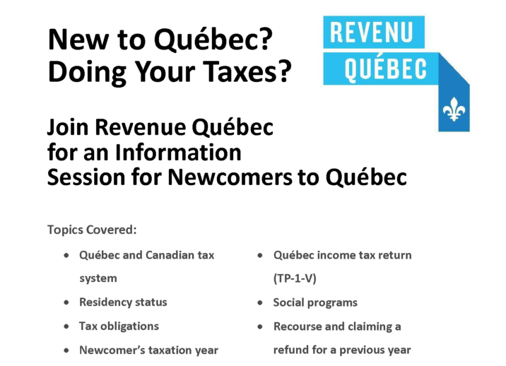 Revenu Québec Information Session for Newcomers @ Multipurpose Room, Jeffery Hale Pavilion